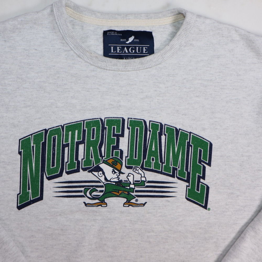 League Notre Dame Fighting Irish Sweatshirt Gray Graphic Pocket Crewneck Large